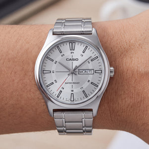 Casio MTPV006D-7C Unisex Watch — side view, Stainless Steel case 40mm