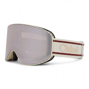 Chloé 0072 Beige Shield Sunglasses for Women, Violet Silver Mirror lens