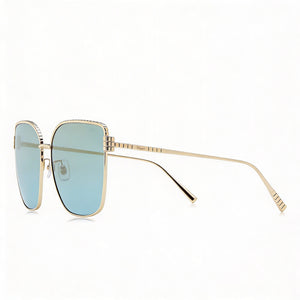 Chopard SCHG67M Butterfly Sunglasses Women — side view, Non-Polarized Blue Mirror Gold lens