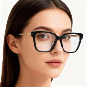 Chopard VCH333W Square Eyeglasses Women — side view, Black Acetate temples