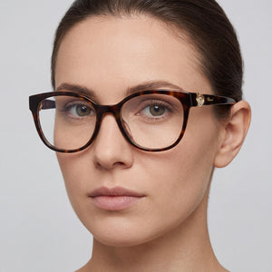 Chopard Vch356s Square Eyeglasses Women — side view, Havana Acetate temples