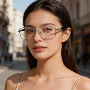 Coach 0HC5083B Rectangle Eyeglasses Unisex — side view, Silver Metal temples