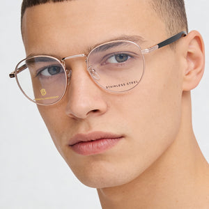 David Beckham DB 1127 Round Eyeglasses Unisex — side view, Gold Alloy Steel temples