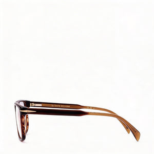 David Beckham DB 1135 Rectangle Eyeglasses Men — side view, Brown Horn Acetate temples