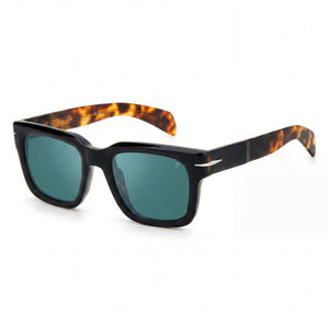 David Beckham DB 7100/S Black Havana, Dark Green Rectangle Sunglasses for Men, Green lens