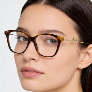 Dior Square Eyeglasses Women — side view, Havana temples