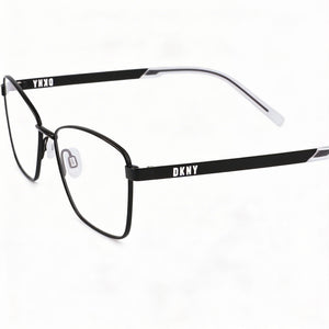 DKNY Classic Rectangle Eyeglasses Women — side view, Black temples