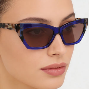 DKNY Classic Cat Eye Sunglasses Women — side view, Non-Polarized Cobalt/Bone Tortoise lens