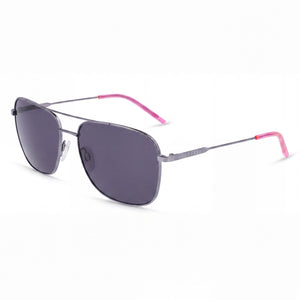 DKNY DK113S Silver Square Sunglasses for Women, Solid Smoke lens