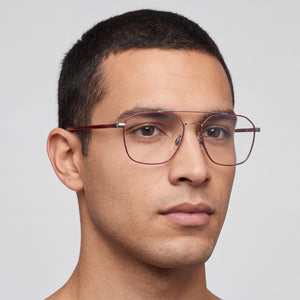Elasta E 8001 Aviator Eyeglasses Men — side view, Red Metal temples