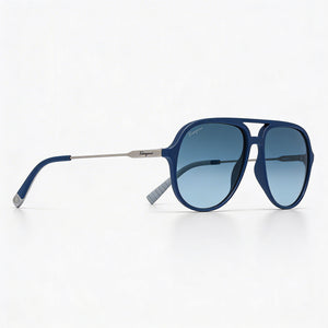 Ferragamo Rectangle Sunglasses Unisex — side view, Non-Polarized Blue Gradient lens