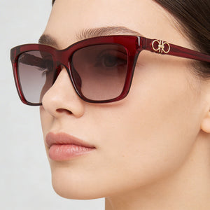 Ferragamo SF1027S Rectangle Sunglasses Women — side view, Non-Polarized Red lens