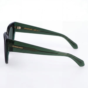 Ferragamo SF2004S Cat Eye Sunglasses Women — side view, Non-Polarized Transparent Green/Violet lens