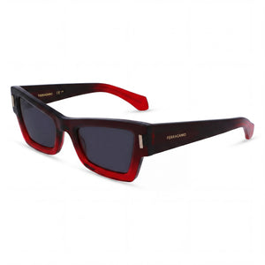 Ferragamo Sf2006s Black Rectangle Sunglasses Unisex, Gradient Transparent Dark Red lens