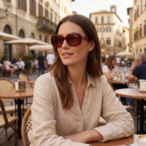 Ferragamo Sf2038se Red Sunglasses Unisex — lifestyle wear, city streets and open-air cafes