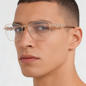 Ferragamo SF2218 Rectangle Eyeglasses Men — side view, Rose Gold Acetate temples