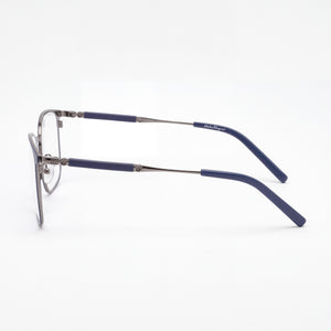 Ferragamo SF2566 Square Eyeglasses Women — side view, Blue Titanium temples