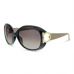 Ferragamo Sf668s 001 Black Oval Sunglasses Unisex, Brown Gradient lens