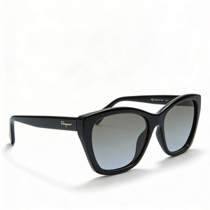 Ferragamo SF957S Cat Eye Sunglasses Women — side view, Non-Polarized Gray Gradient lens