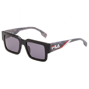 Fila SFI314 Black Rectangle Sunglasses for Men, Smoke lens