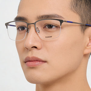 Flexon E1130 Rectangle Eyeglasses Unisex — side view, Gray Acetate temples