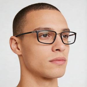 Flexon E1138 Rectangle Eyeglasses for Men — interior view, Plastic demo lenses