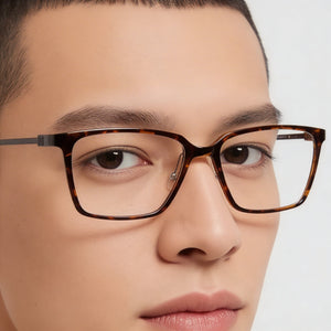 Flexon EP8010 Rectangle Eyeglasses Unisex — side view, Dark Tortoise Alloy Steel temples