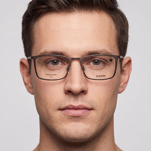 Flexon Rectangle Eyeglasses for Men — interior view, Clear demo lenses