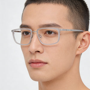 Flexon Rectangle Eyeglasses Men — side view, Gray temples