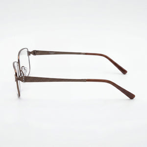 Flexon Lana Rectangle Eyeglasses Men — side view, Brown Metal temples