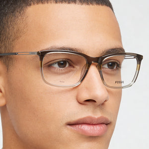 Fossil Fos 7128 Rectangle Eyeglasses for Men — interior view, Polycarbonate demo lenses