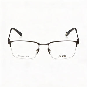 Fossil Fos 7147 Rectangle Eyeglasses for Men — front view, Alloy Steel