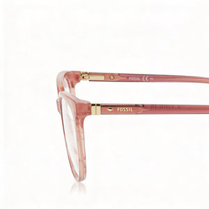 Fossil Modern Square Eyeglasses Women — side view, Pink Acetate temples