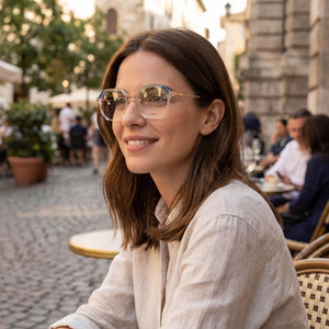Furla VFU578 Geometric Eyeglasses Women — side view, Transparent Acetate temples