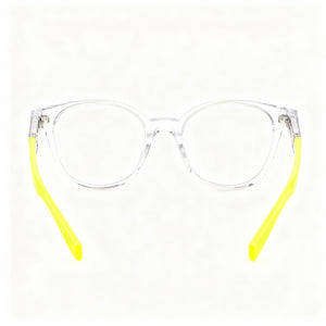 Furla Vfu667 Round Eyeglasses Women — side view, Transparent, Acetate temples