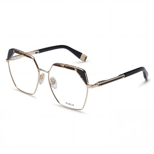Furla VFU674V Gold Rectangle Eyeglasses for Women, Combined Metal Acetate frame