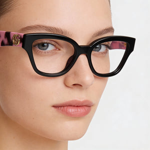 Gucci Cat Eye Eyeglasses Unisex — side view, Black Plastic temples