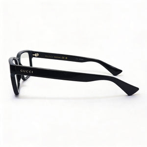 Gucci Rectangle Eyeglasses Unisex — side view, Black Plastic temples