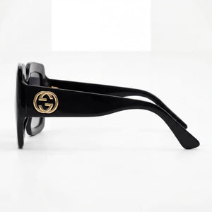 Gucci Classic Square Eyeglasses Women — side view, Black-Grey Plastic temples