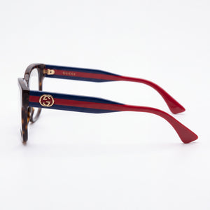 Gucci Gg0038onn-003 Square Eyeglasses Unisex — side view, Havana Acetate temples