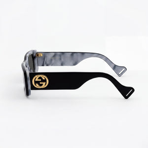Gucci GG0516S Rectangle Sunglasses Women — side view, Non-Polarized Grey lens