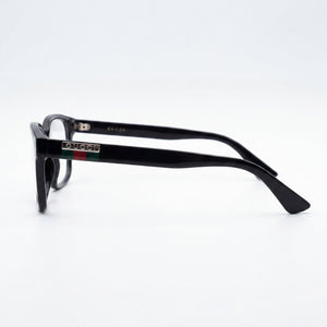 Gucci GG0749O-004 Rectangle Eyeglasses Men — side view, Black Plastic temples