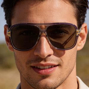 Gucci Gg1105s 001 Rectangle Sunglasses Men — side view, Non-Polarized Grey Gold Gray lens