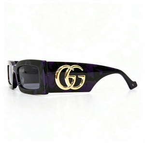 Gucci GG1425S Rectangle Sunglasses Women — side view, Gray lens