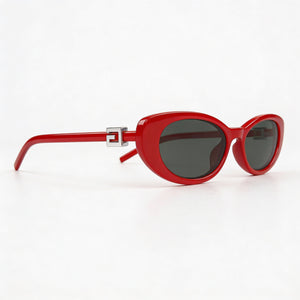 Gucci Oval Sunglasses Women — side view, Non-Polarized Red-Grey lens
