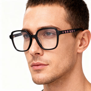 Guess Rectangle Eyeglasses Men — side view, Shiny Black temples