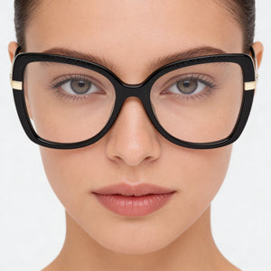 Guess Classic Butterfly Eyeglasses Women — side view, Black Plastic temples