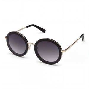 Guess GF0330 Shiny Black Round Sunglasses for Women, Gold/Smoke Gradient lens