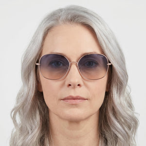 Guess GF0385 Round Sunglasses Women — side view, Non-Polarized Blue lens