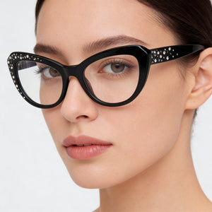 Guess Gm50016 Cat Eye Eyeglasses Women — side view, Black Plastic temples